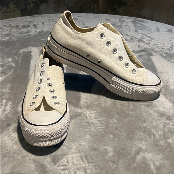 Converse All Stars Shoes - Classic Cream Canvas Platform Chuck Taylor All Stars. No laces. Used condition.